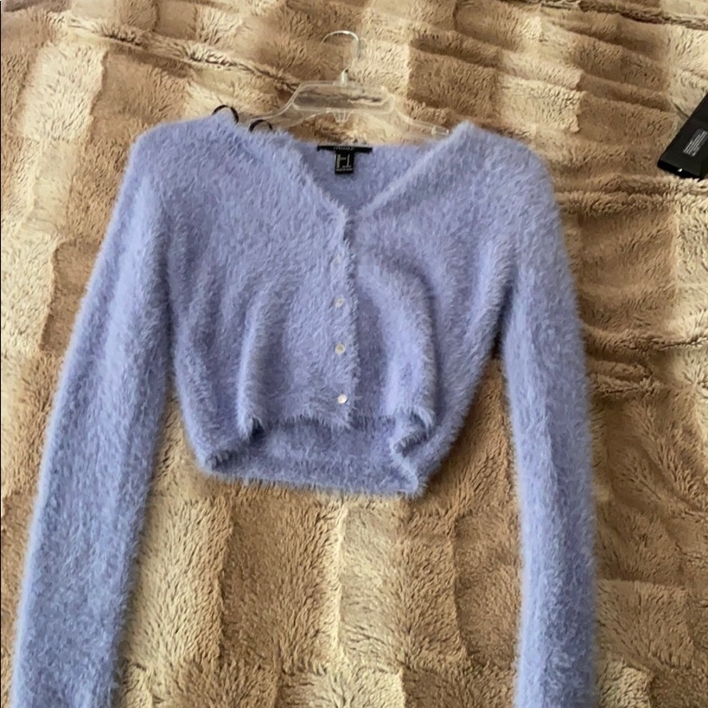 NEVER WORN purple lavender fuzzy sweater cardigan